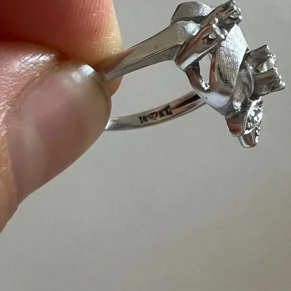 Antique Art Deco 14k White Gold Diamond Cocktail Ring Vintage Size 6 - Picture 6 of 7